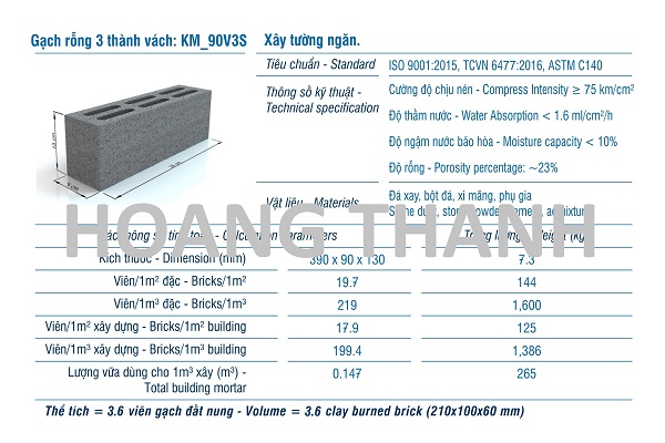 Gạch XMCL cao 130 xây tường rỗng 170mm